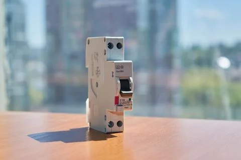 On the table there is an automatic switch of differential current. Stock Photos