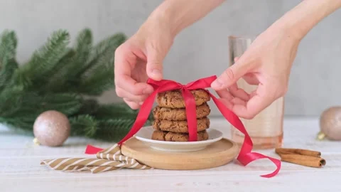On the table there is a glass of milk and oatmeal cookies Stock Footage 250951637
