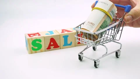 On the table there is a word of sale cubes. Stock Footage 149136272