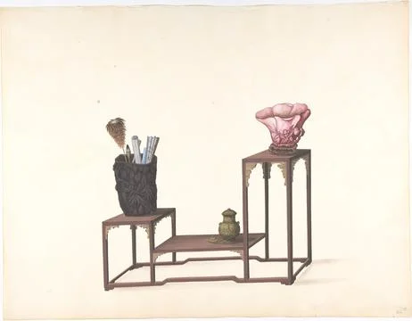 Table with Three Levels with Ornamental Objects 19th century Anonymous, Chi.. Stock Photos