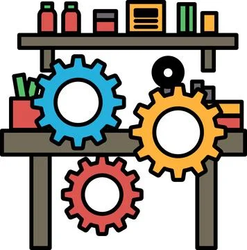 A table with three wheels on it Illustrazione stock
