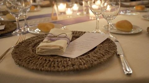 Table tiling at the wedding at the restaurant Stock Footage 88851454