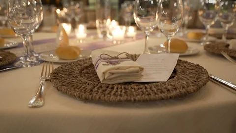 Table tiling at the wedding at the restaurant Stock Footage 88851455