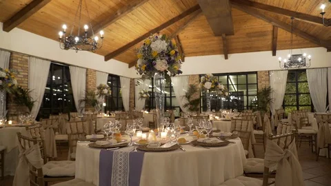 Table tiling at the wedding at the restaurant Stock-Footage 88851467
