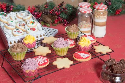 Table with tipical christmas sweets Stock Photos
