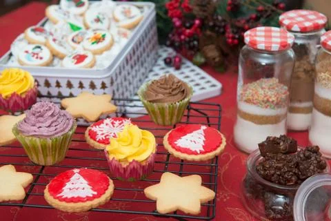 Table with tipical christmas sweets Stock Photos