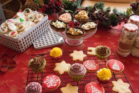 Table with tipical christmas sweets Stock Photos