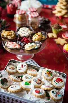 Table with tipical christmas sweets Stock Photos