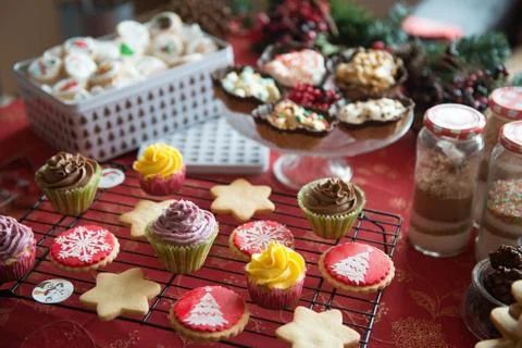 Table with tipical christmas sweets Stock Photos