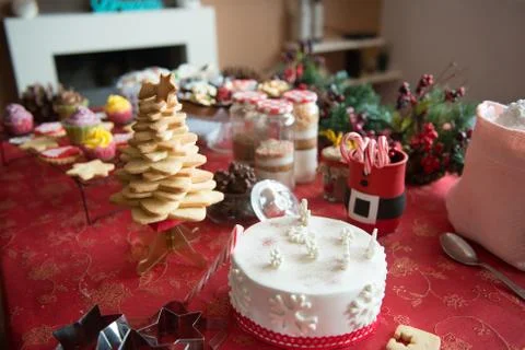 Table with tipical christmas sweets Stock Photos
