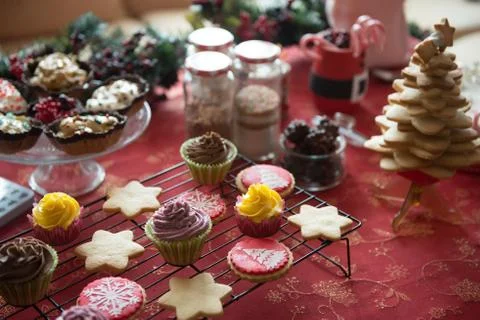 Table with tipical christmas sweets Stock Photos