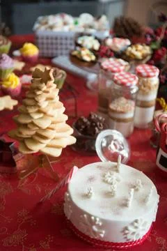 Table with tipical christmas sweets Stock Photos