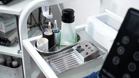 Table with tools for permanent tattoo Stock Footage 151157266