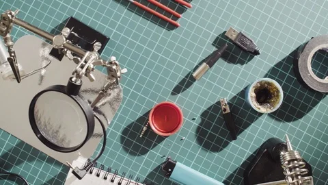 Table with tools for repairing of wire Video stock 95371320