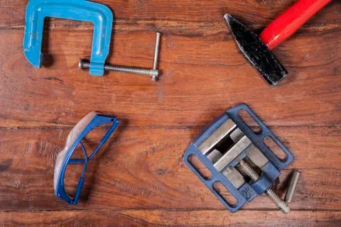 Table with tools, view from the top Stock Photos