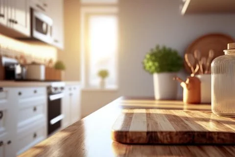 Table top and blurred kitchen room as background Stock Illustration
