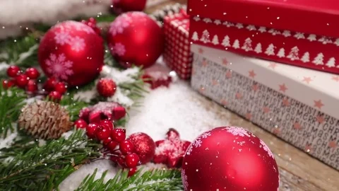 Table top background video with Christmas ornaments and gift box Stock Footage 82719454