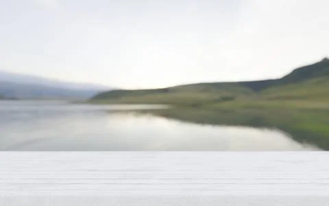 Table Top with lake background Stock Photos