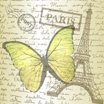 Table top with sketching paper and butterfly Stockillustratie