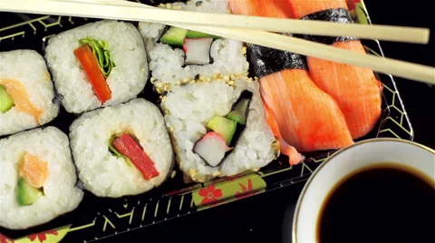 Table Top Sushi Close-up, Turntable Stock Footage 62965213