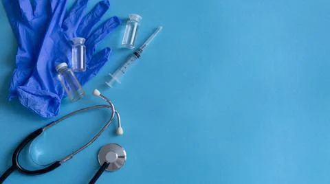 Table top view aerial image of accessories healthcare medical background concept Stock Photos