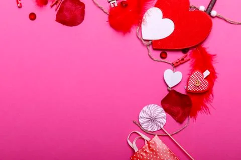 Table top view image of decoration valentine's day background concept. Flat l Stock Photos