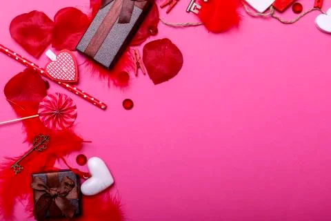 Table top view image of decoration valentine's day background concept. Flat l Stock Photos
