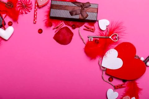 Table top view image of decoration valentine's day background concept. Flat l Stock Photos