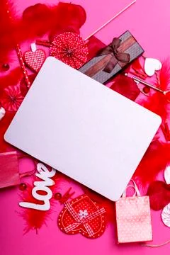 Table top view image of decoration valentine's day background with empty whit Stock Photos