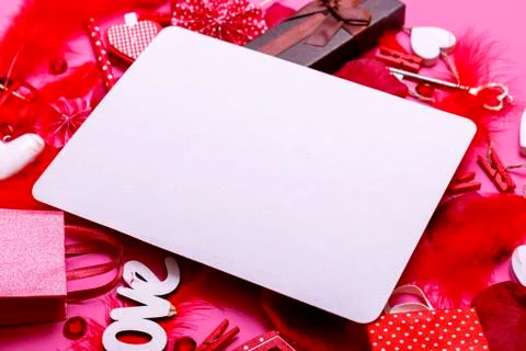Table top view image of decoration valentine's day background with empty whit Stock Photos