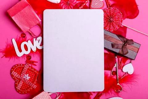 Table top view image of decoration valentine's day background with empty whit Stock Photos