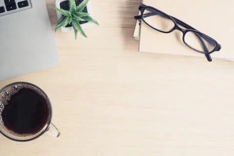 Table top view of office desk with coffee Stock Photos