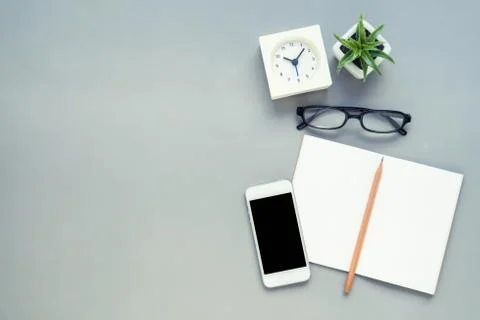 Table top view of office desk Stock Photos