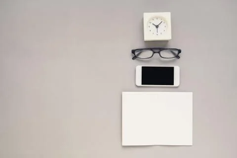 Table top view of office desk Stock Photos