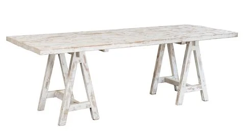 Table with top in white shaded rough boards Stock Photos