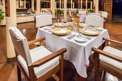 Table of a tropical restaurant Stock Photos