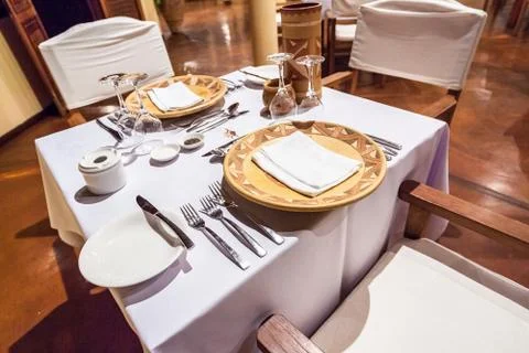 Table of a tropical restaurant Stock Photos