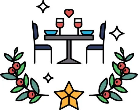 A table with two chairs and two wine glasses Stock Illustration