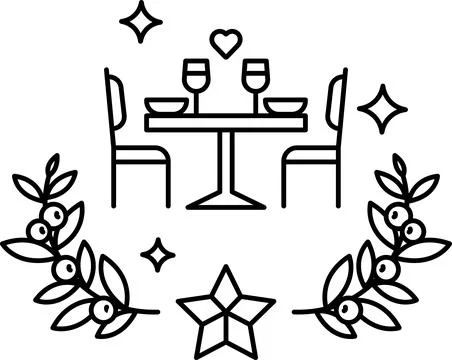A table with two chairs and two wine glasses Stock Illustration