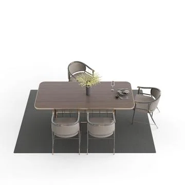 A table with two chairs and vase on the table on the carpet, 3d rendering Stock Illustration
