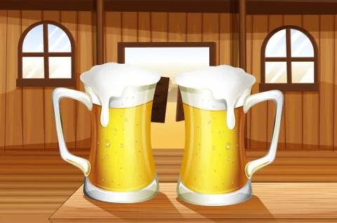 A table with two mugs of beer Stock Illustration