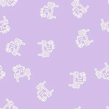 Table with typewriter and fabrics line vector seamless pattern Stock Illustration