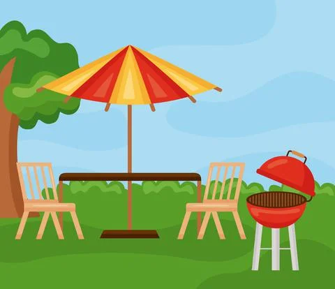Table with umbrella and grill Stockillustratie
