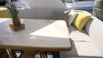 Table on the upper deck of a luxury yacht. Stock Footage 85556252