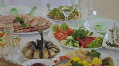 A Table With Various Food Stock Footage 61878509