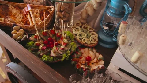 A Table With Various Food Видео 71298454