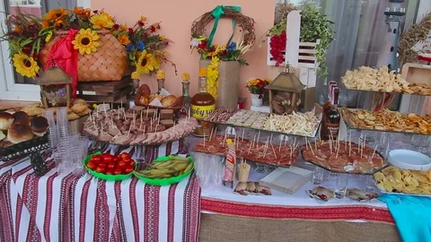 A Table With Various Food Stock Footage 71299343