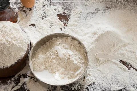 The table was full of bread flour And equipment for making bread Stock Photos