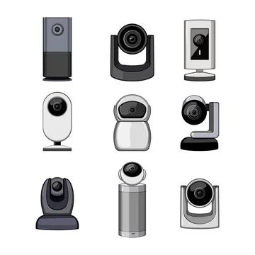 Table web camera set cartoon vector illustration Stock Illustration