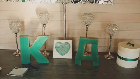 Table with wedding decor and letters 库存影片 79869831